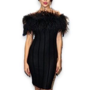 Ralph Lauren Collection Black Feather Trim Cocktail Midi Dress Sz 6 $2200 Retail